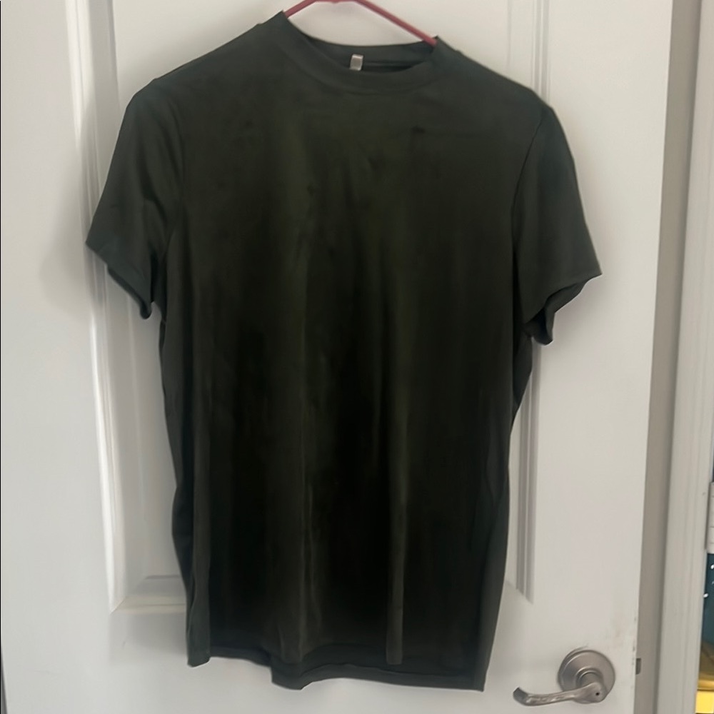 Green Suede Short Sleeve Crew Neck Tee